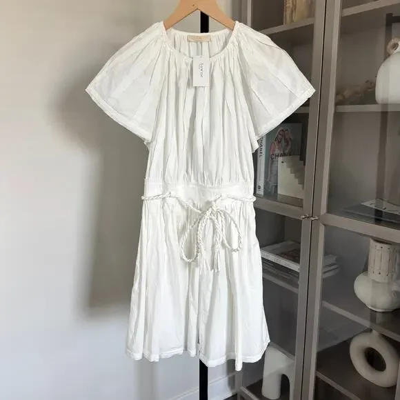 Ulla Johnson Jessa Dress NEW White Poplin Short Sleeve Belted Mini Size 6